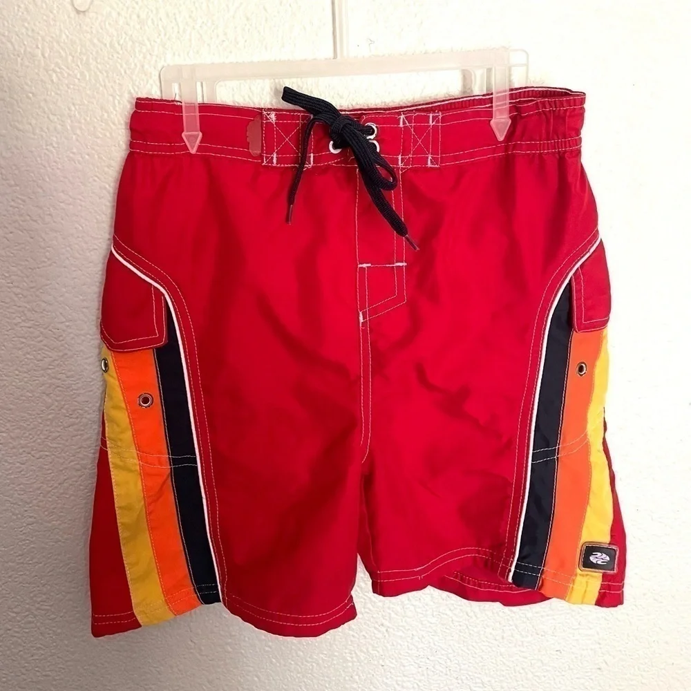 PIPELINE boys retro striped red swim trunks size 7